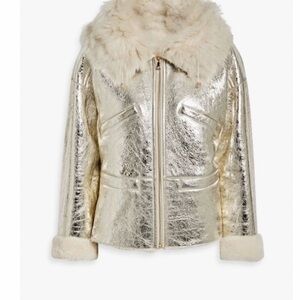 Yves Salomon Metallic Silver Bomber Jacket